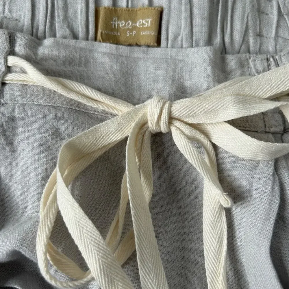 Free People Free-Est Linen Blend Jogger Pants Tie Waist Small Grey